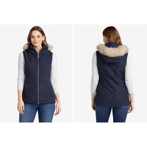 Mountain Hardware Black Faux Fur Hooded Vest Women's size MEDIUM